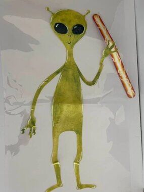 Watercolor Green Alien Wall Decal Large Decal 23.5" x 15.5" Outer Space, UFO